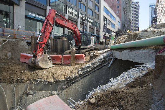 Workers have now removed the roof of the former Ellis Street entrance to Powell Station.