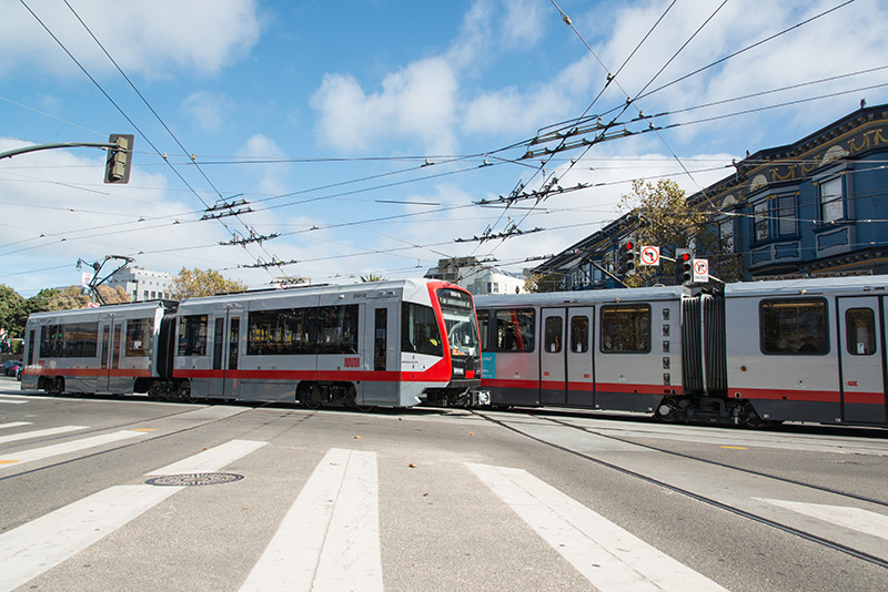 2017 light rail vehicle on the streets of San Francisco