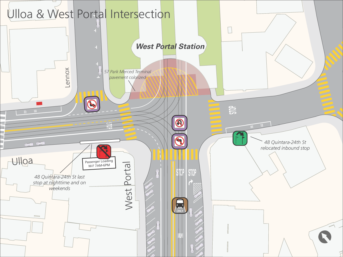 Ulloa and West Portal Intersection map 