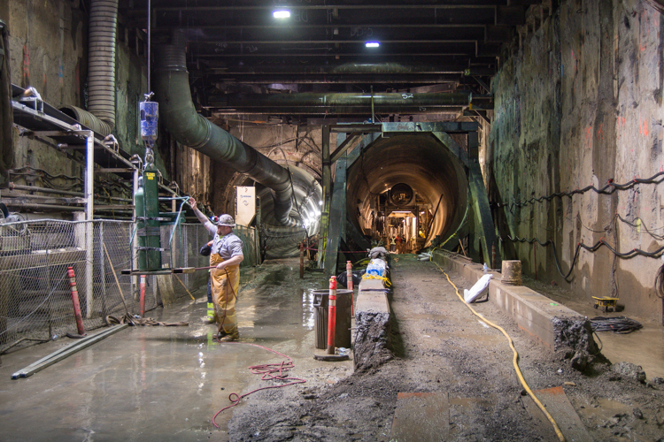The two Central Subway tunnels, as seen from the underground site where tunneling began.