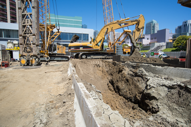 This pit is used to temporarily store material removed from station wall construction.