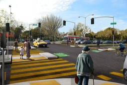 Rendering of new pedestrian crossing at Geary and Steiner streets 