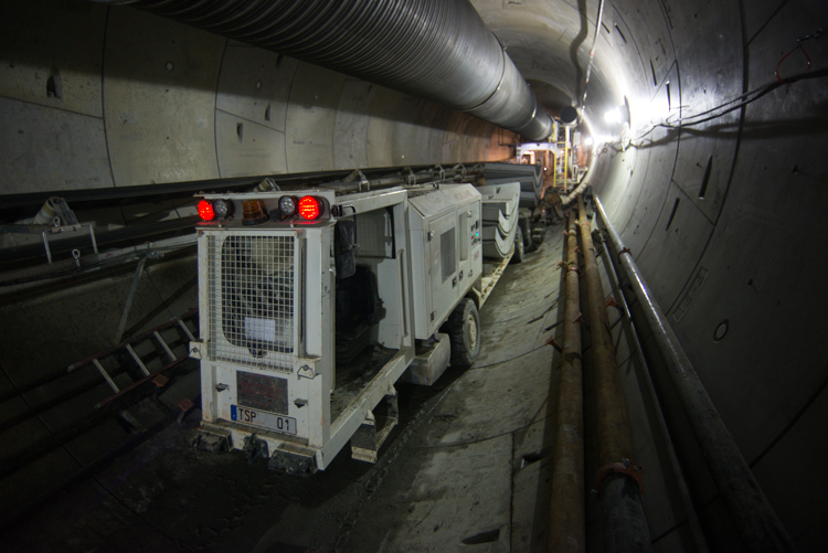 This machine delivers concrete tunnel segments into the tunnel.
