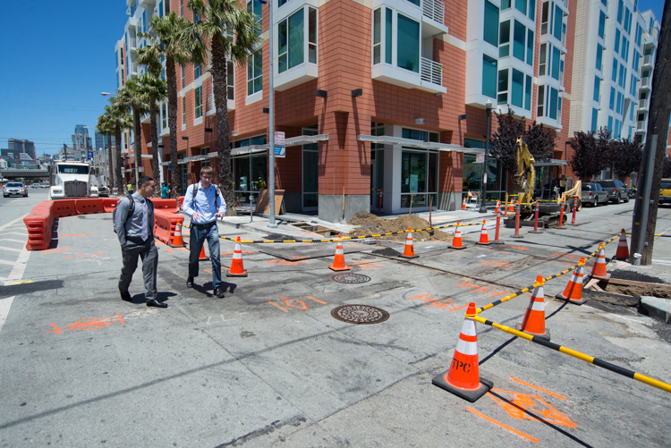 Utility relocation work continues at 4th Street and Freelon Alley in SoMa.