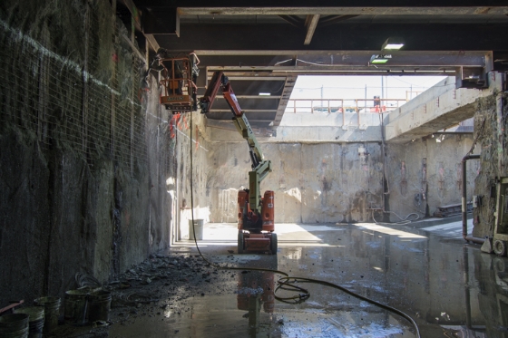 Underground at 4th Street near Harrison Street, preparation has started for the future portal site.