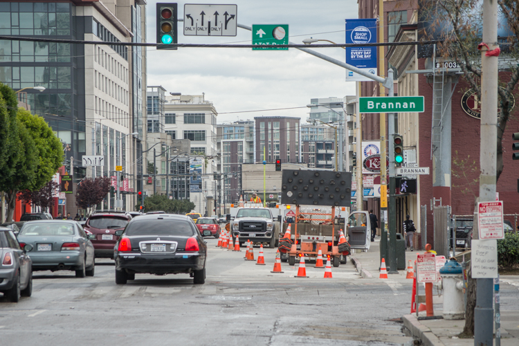 Exploratory utility work can be seen here on 4th Street, south of Brannan.
