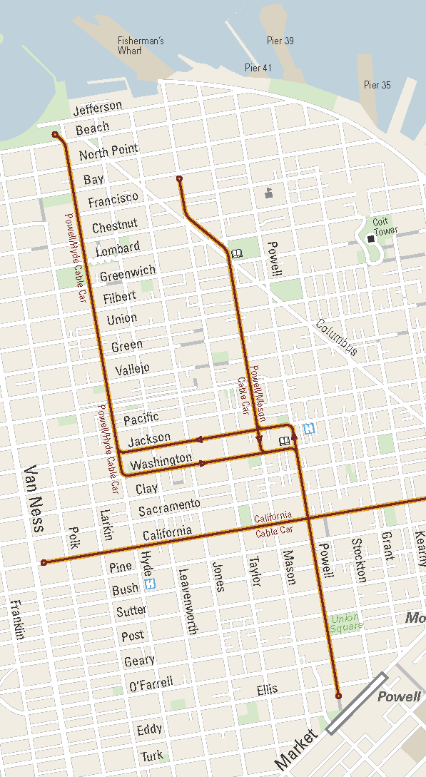 San Francisco Cable Car Map San Francisco Cable Car Lines At The