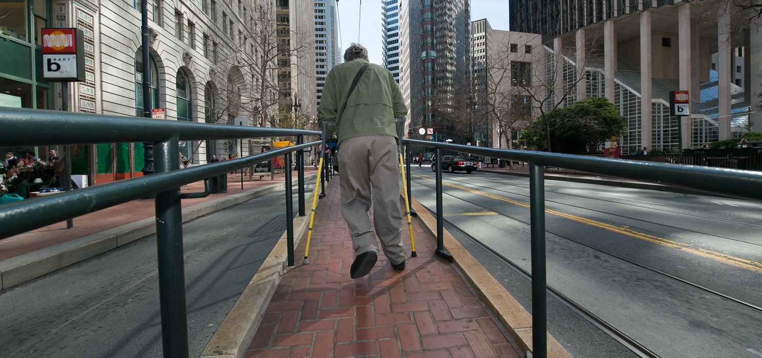 Passenger uses a Streetcar Ramp on Market Street