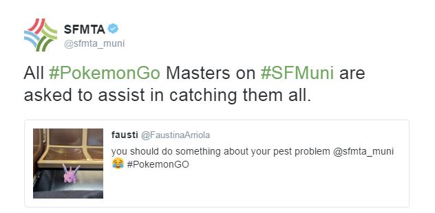 Twitter exchange about PokemonGo and Muni