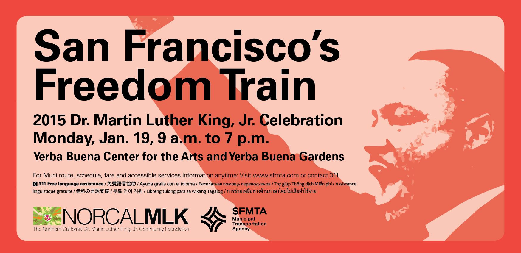 Graphic of MLK celebration poster with profile of Dr. King and event details.