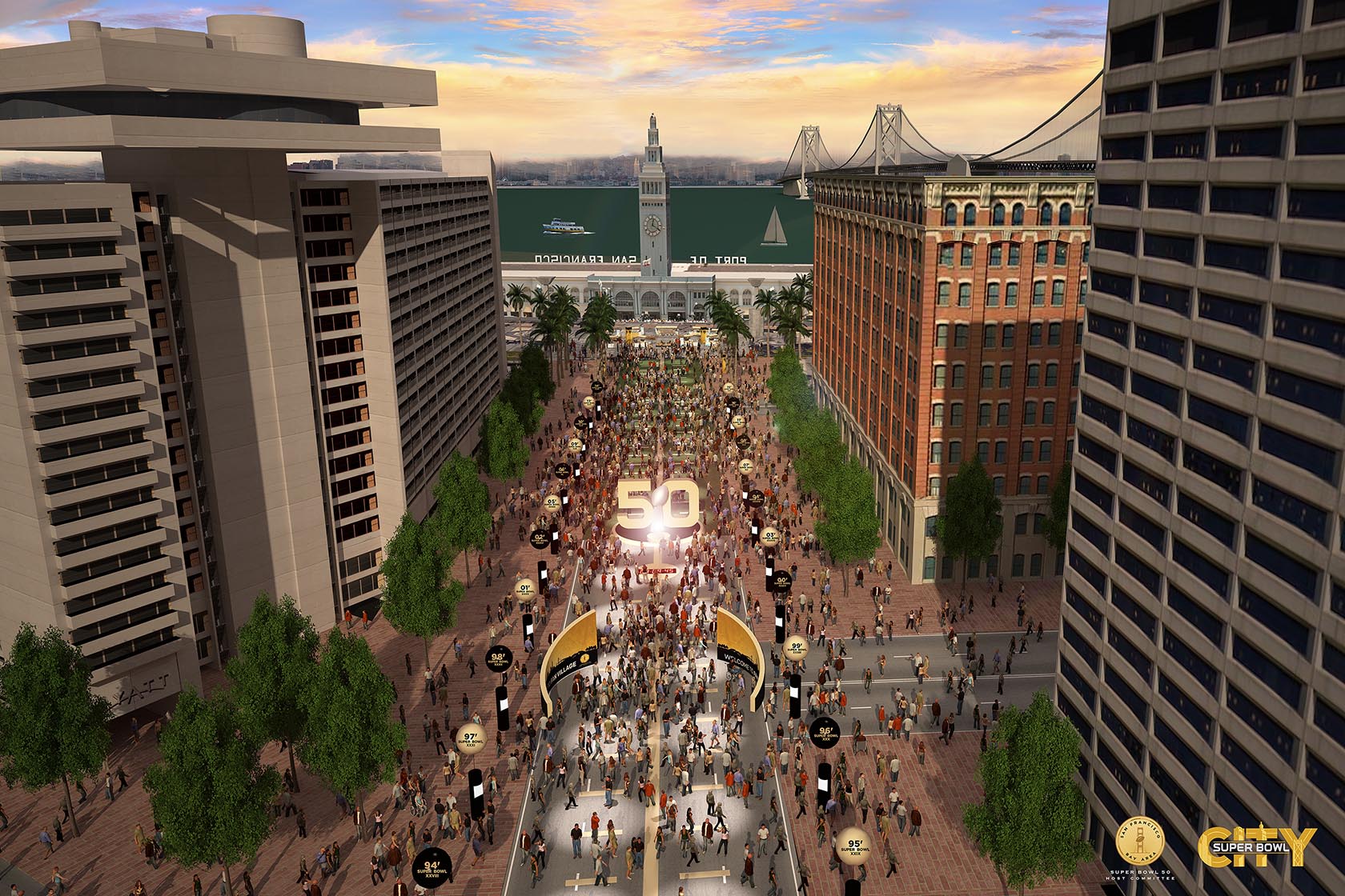 Artist rendering of Super Bowl 50 Super Bowl City on Market Street.