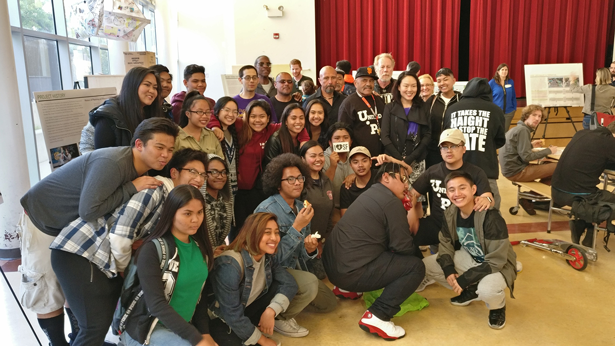 Supervisor Jane Kim and members of United Playaz pose for a picture at the April 27th Folsom-Howard Streetscape Project open house (Photo SFMTA).