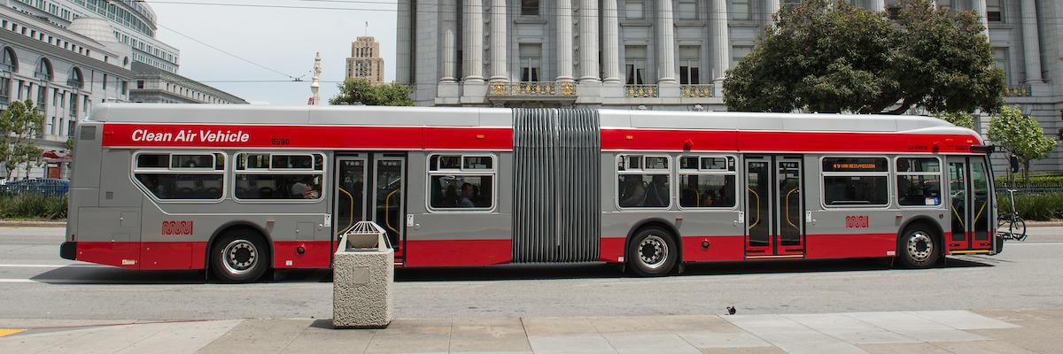 60-foot Muni Bus in front of City Hall