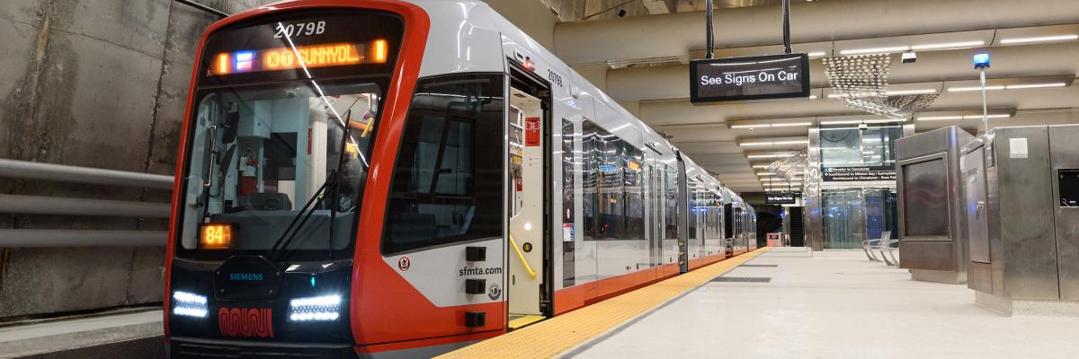 Muni Metro Train in new Central Subway Station