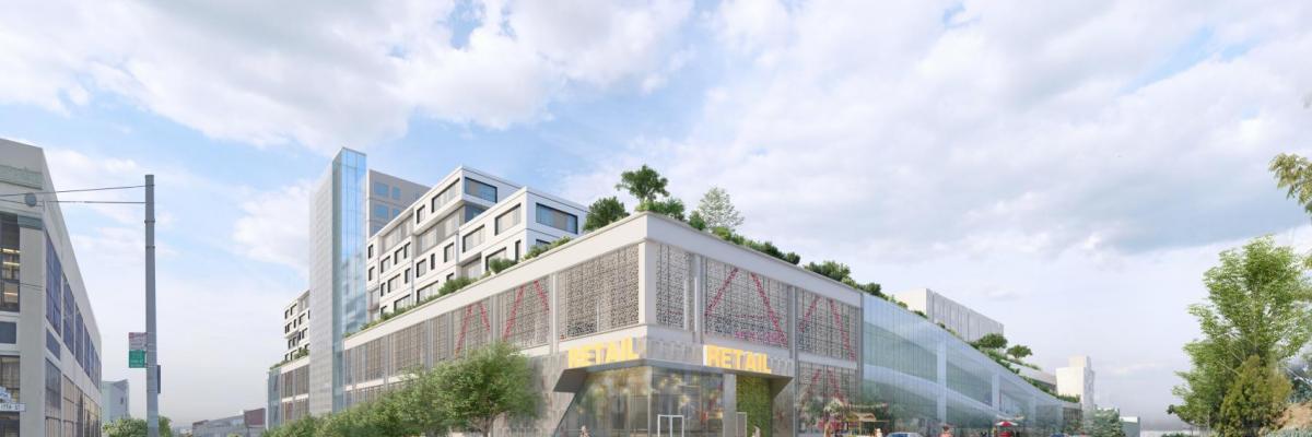 a daytime view of conceptual rendering of Potrero Yard from 17th and Hampshire streets
