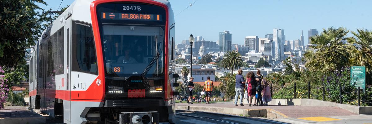 J Church LRV at the top of Dolores Park with the beautiful City in the distance
