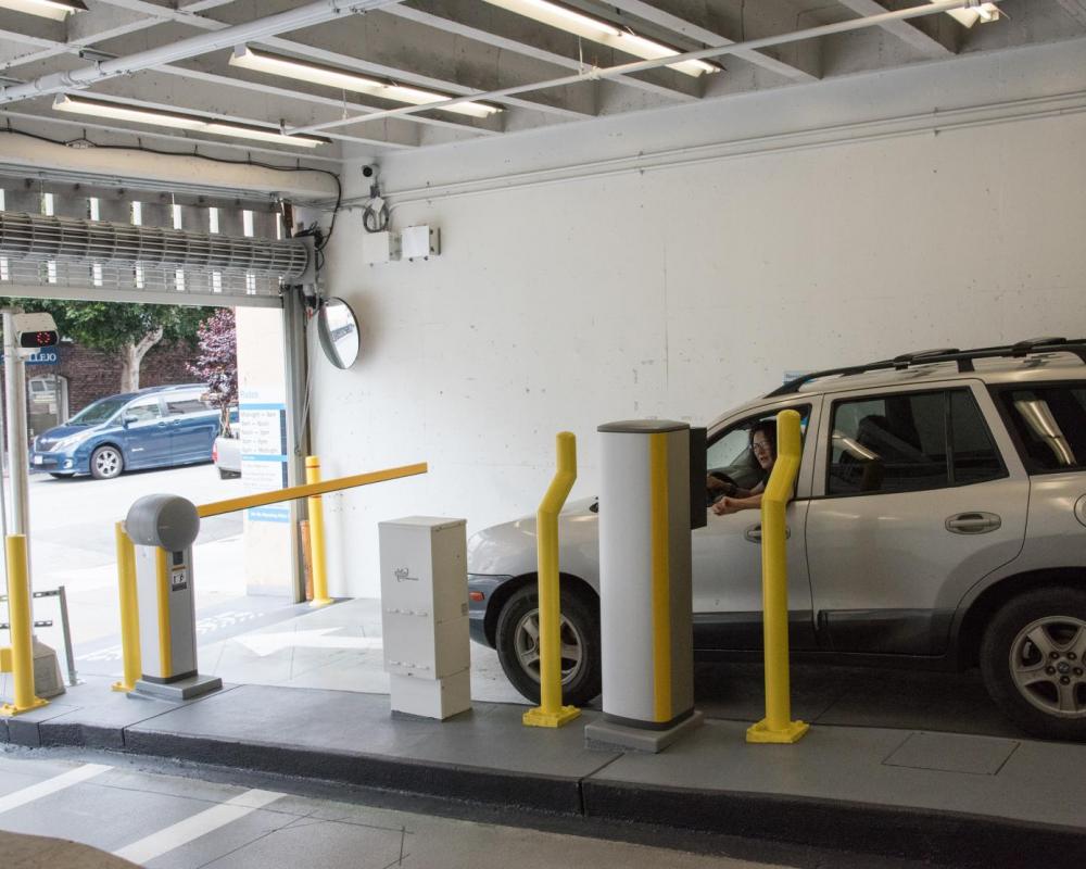 Customer Using New PARCS Payment Equipment at Vallejo Parking Garage 