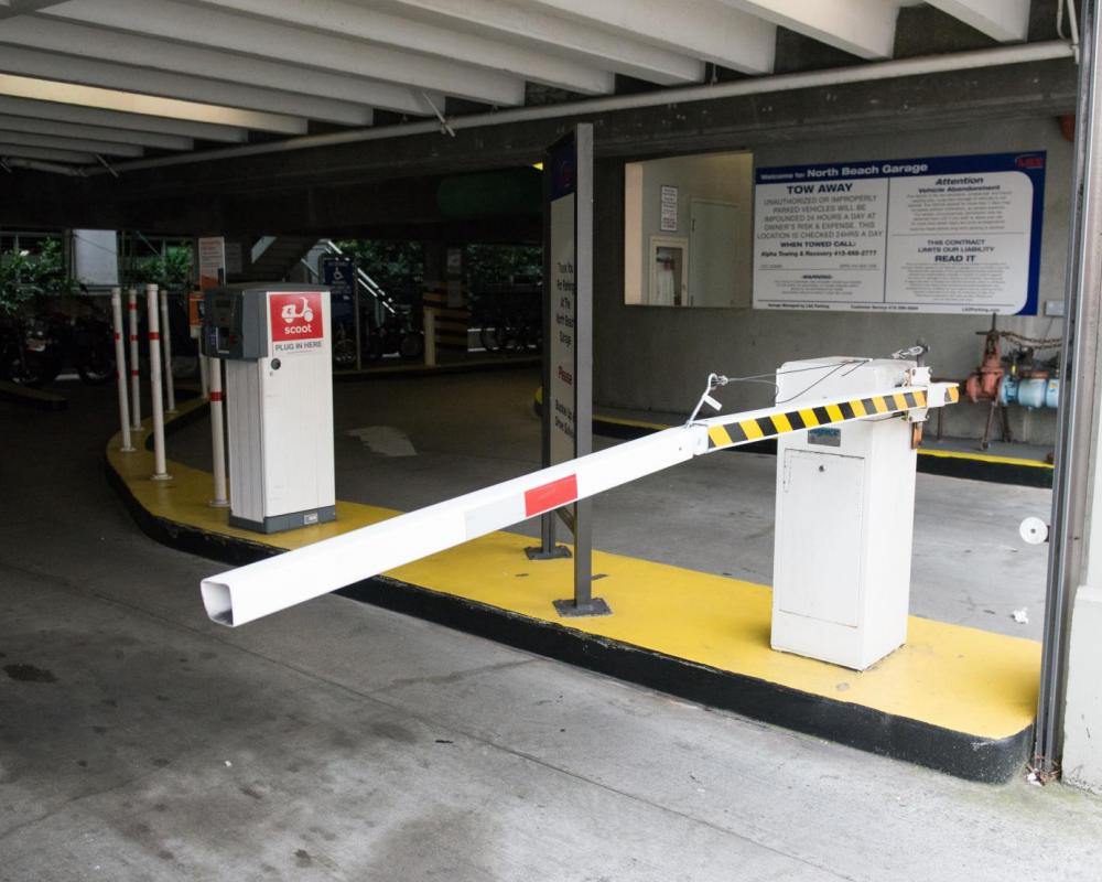 Prior garage equipment and signage at North Beach Garage 