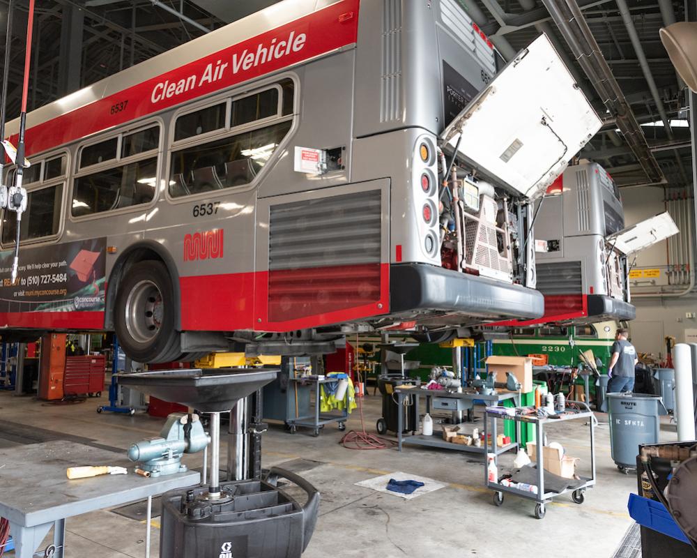 Maintenance Building - Hybrid bus on a lift