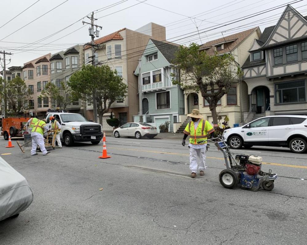 Paint Shop starting to put in new lines on California Street