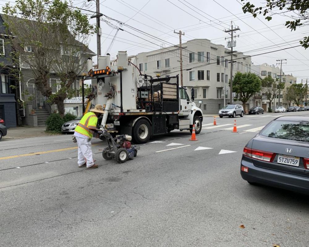 Paint Shop starting to put in new lines on California Street