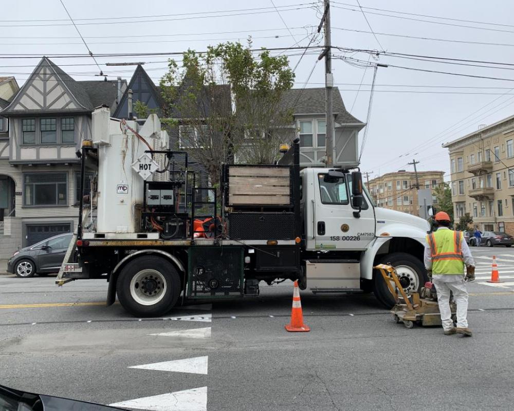 Paint Shop starting to put in new lines on California Street