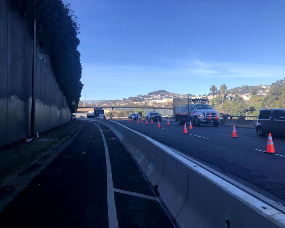 K-rail barriers being installed for protected bikeway