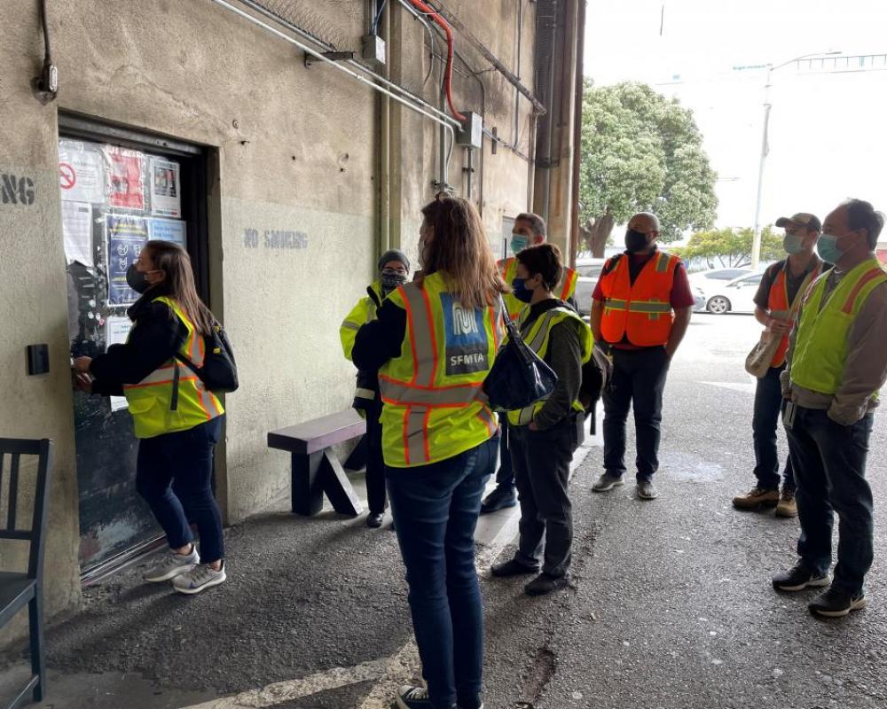 Staff tour to assess the state of repair at Presidio Bus Yard