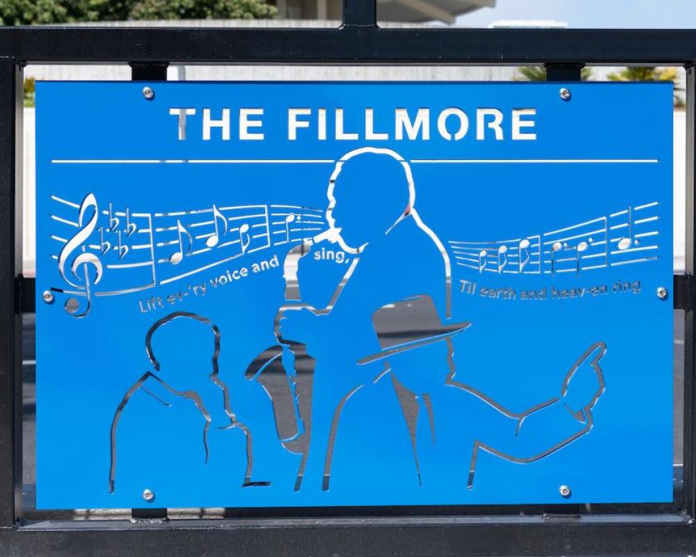 Photo of decorative panel depicting notable Fillmore figures