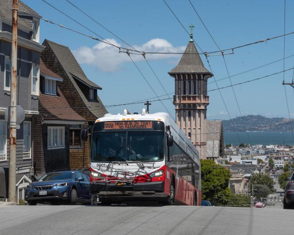 New battery electric buses are testing routes on San Francisco hills