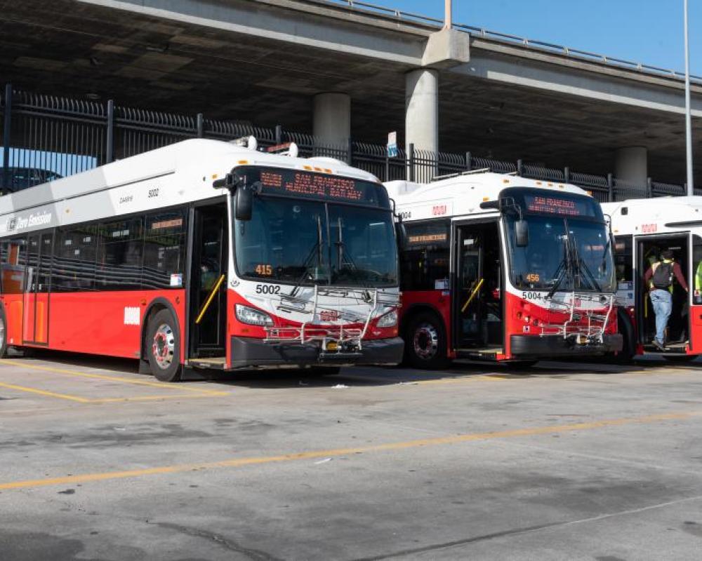 Three Battery Electric Buses at Woods Station