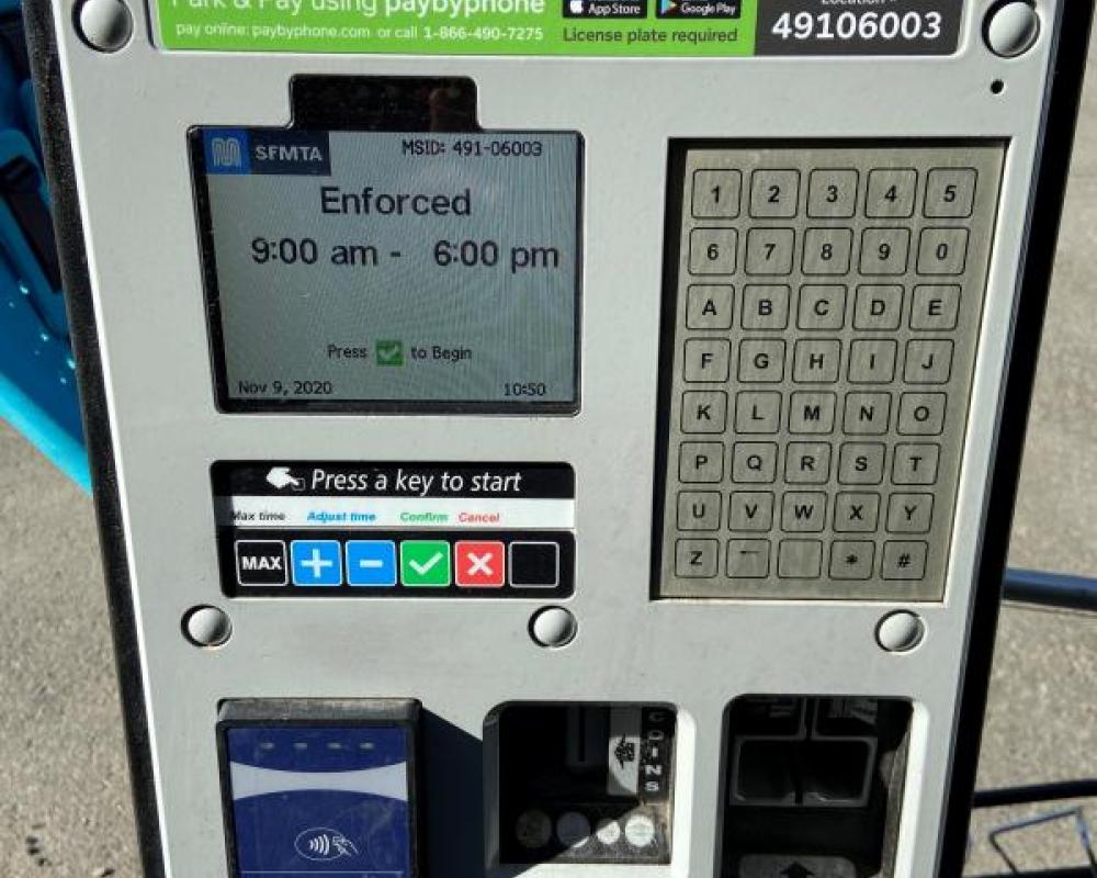 Front of parking meter paystations