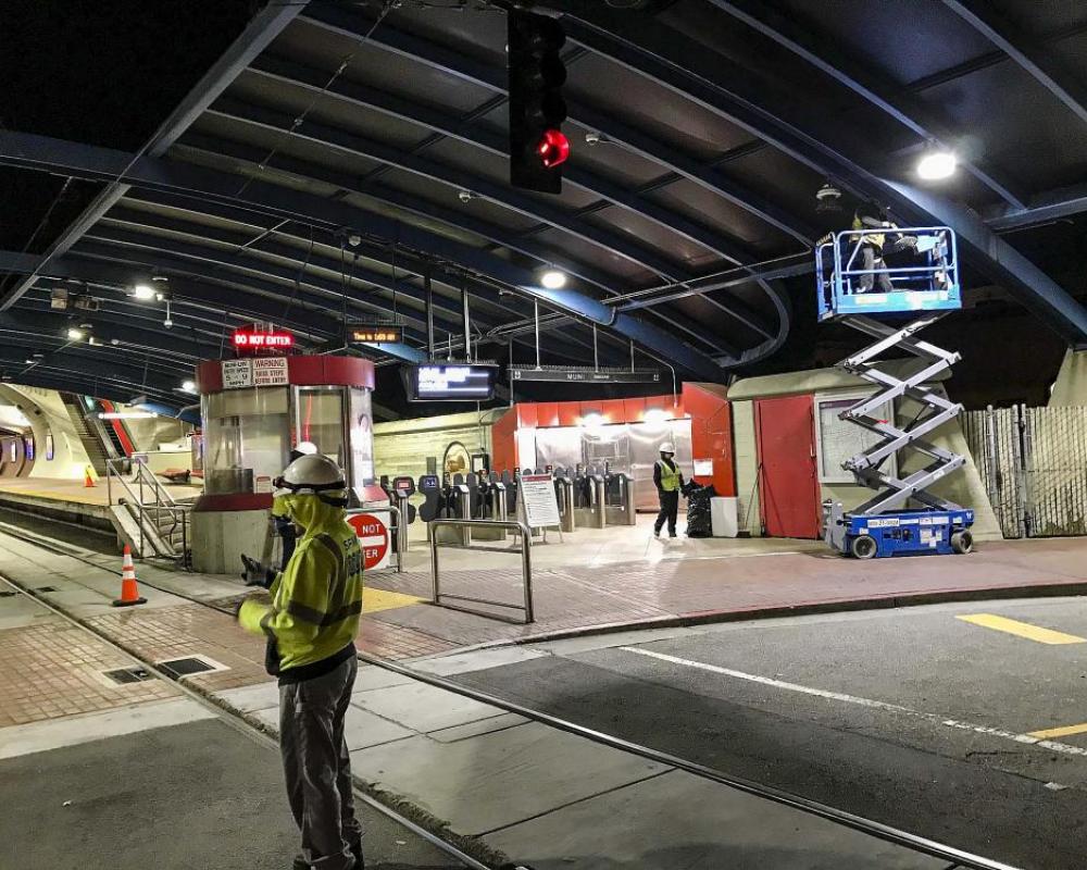 MOW Mechanical Systems staff perform maintenance tasks at West Portal Station.