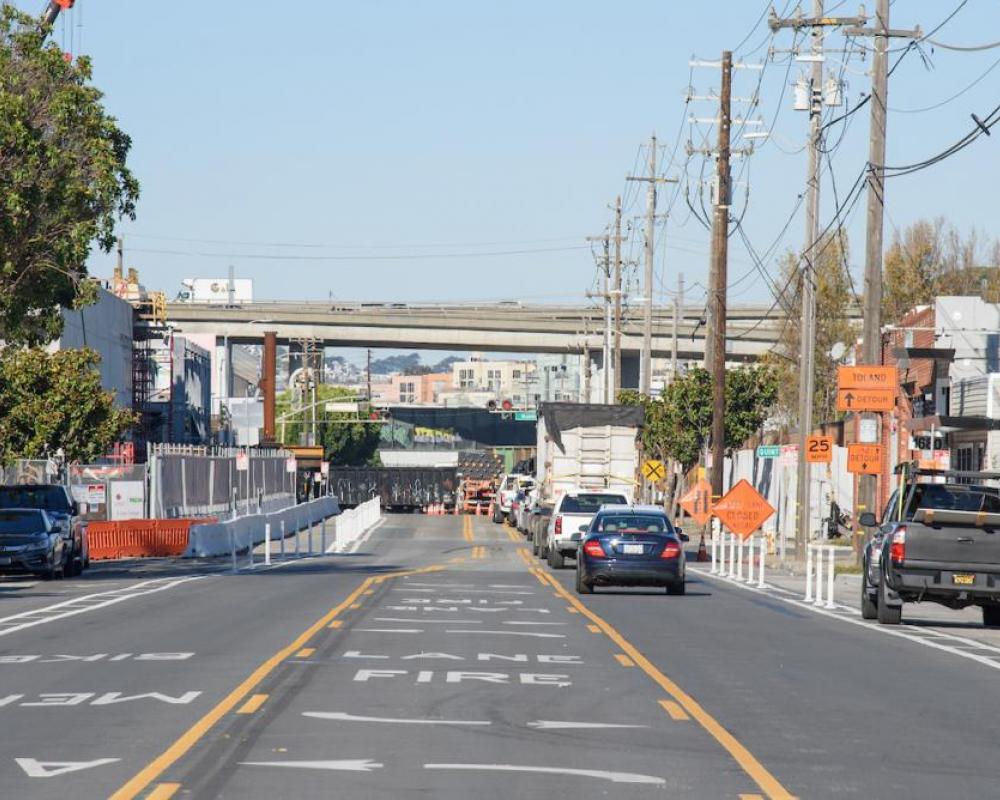 Evans Avenue looking westward near Phelps Avenue (November 2022)