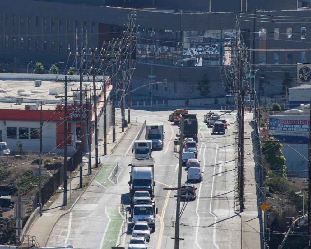 Aerial view of Evans Avenue - Cesar Chavez to Napoleon/Toland (November 2022)