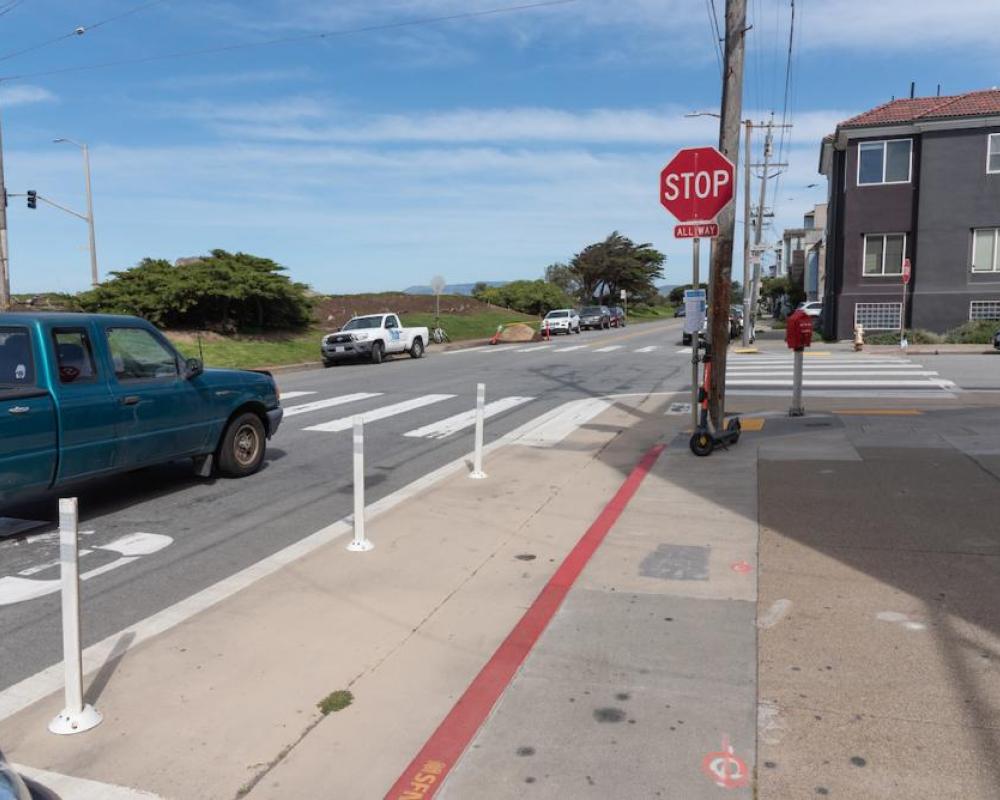 Pedestrian Safety Zone at Lower Great Highway and Irving