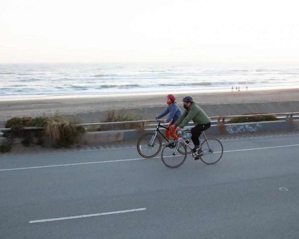 Bicyclists riding along Great Highway