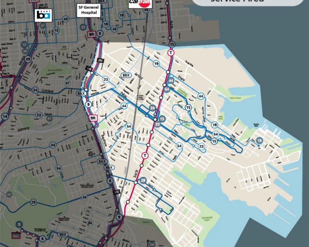 A transit map that is darkened on the left then highlighted on the right