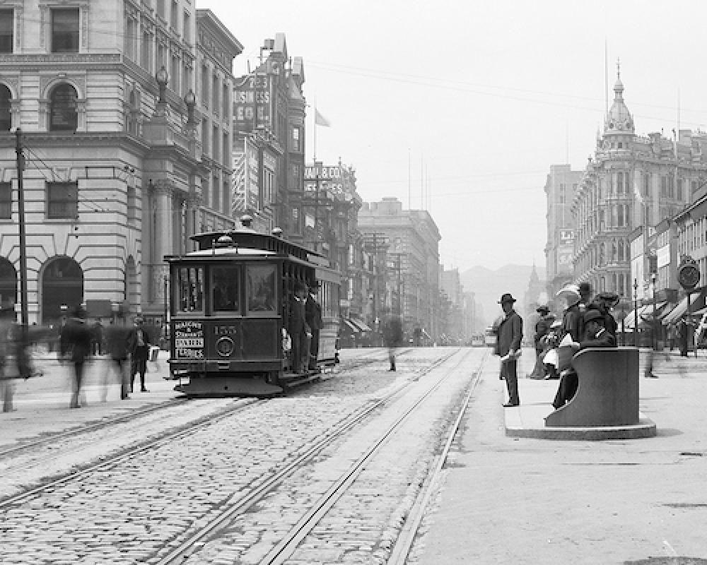 Cable Car 155 at Market Street and 3rd Street Near Call Building and Lotta's Fountain | January 9, 1906
