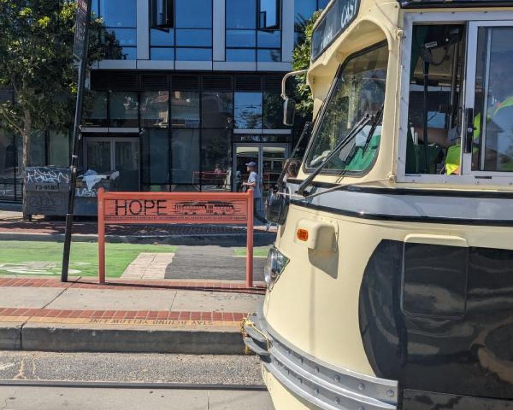 F Market streetcar at platform