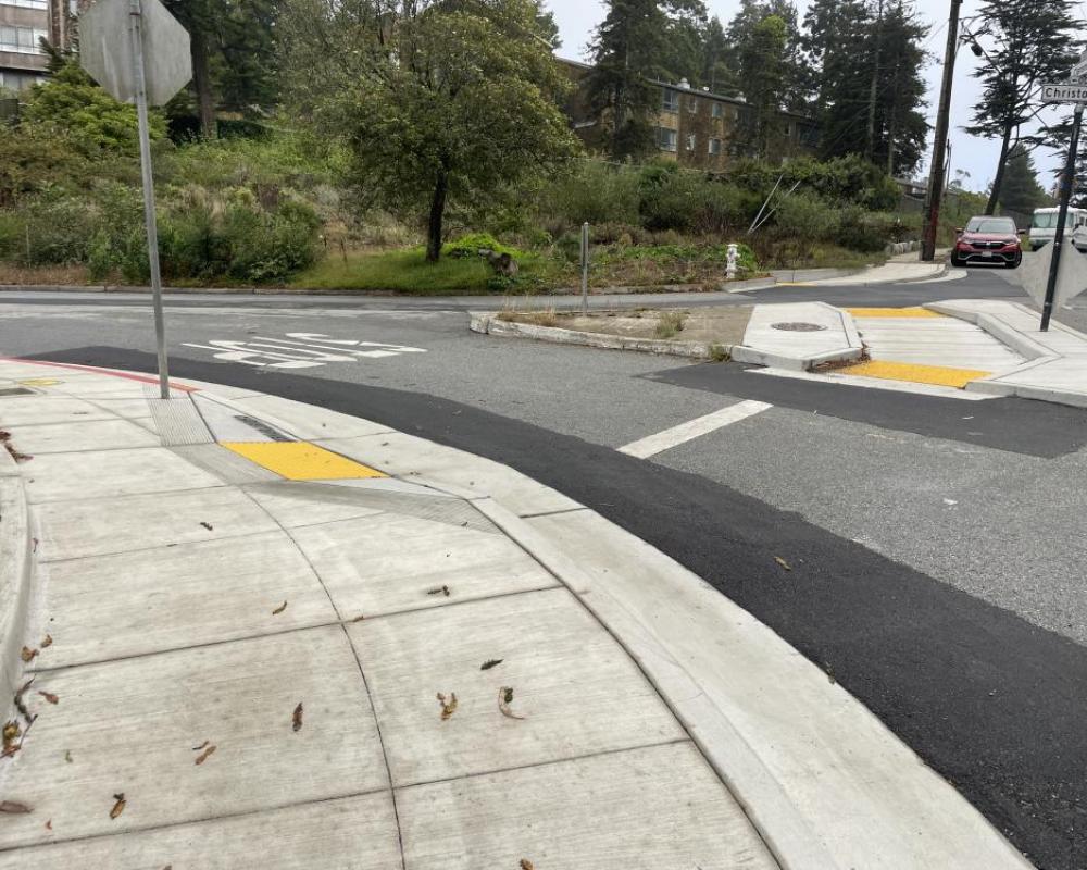 crosswalk and curb ramps at intersection on clarendon avenue and christopher drive 