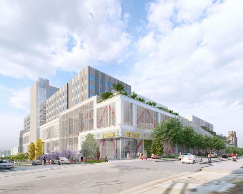 Rendering of proposed workforce housing above the bus facility and retail space at 17th Street and Hampshire Street