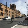 Bryant Street before: a bicyclist travels along southbound Bryant street