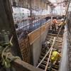 Concrete forms are constructed for future emergency egress stairs on the east side of Stockton at O'Farrell.