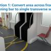 Option 1: Convert area across from leaning bar to single transverse seats.