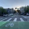 View of bikeway improvements at Page Street and Octavia Boulevard, facing west