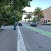 View of the existing passenger loading zone and bike lane in front of the Rincon restaurants, looking south