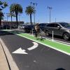 View of southbound The Embarcadero between Mission to Howard streets after repaving with an improved bike lane, looking north