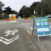 Golden Gate Park Slow Streets signs and barriers