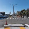 Image of cars stopped at new traffic signal at Cook Street